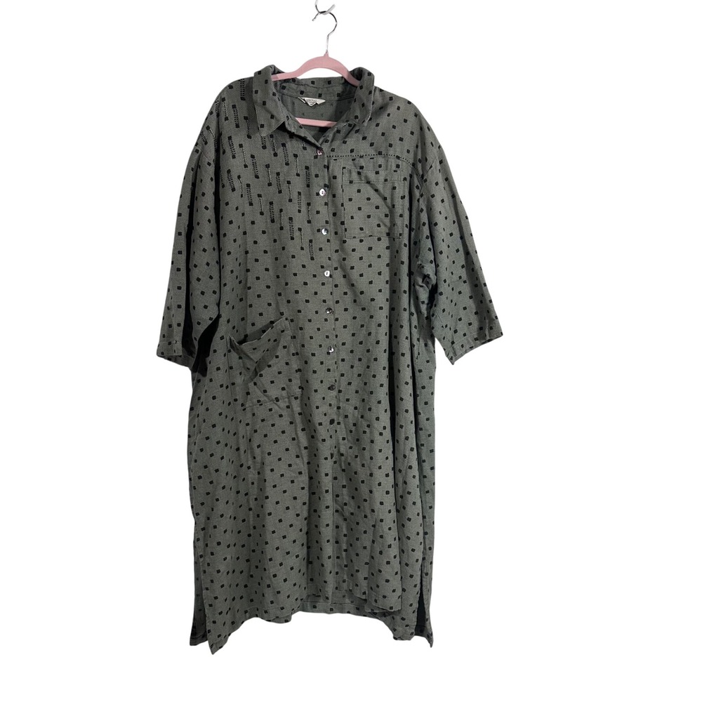 Marketplace Handwork of India Cotton Button boho  dot Dress Sage Green plus 4W